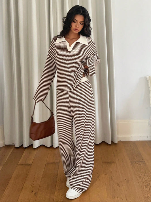 Cozy Luxe Striped Knit Lounge Co-Ord Set